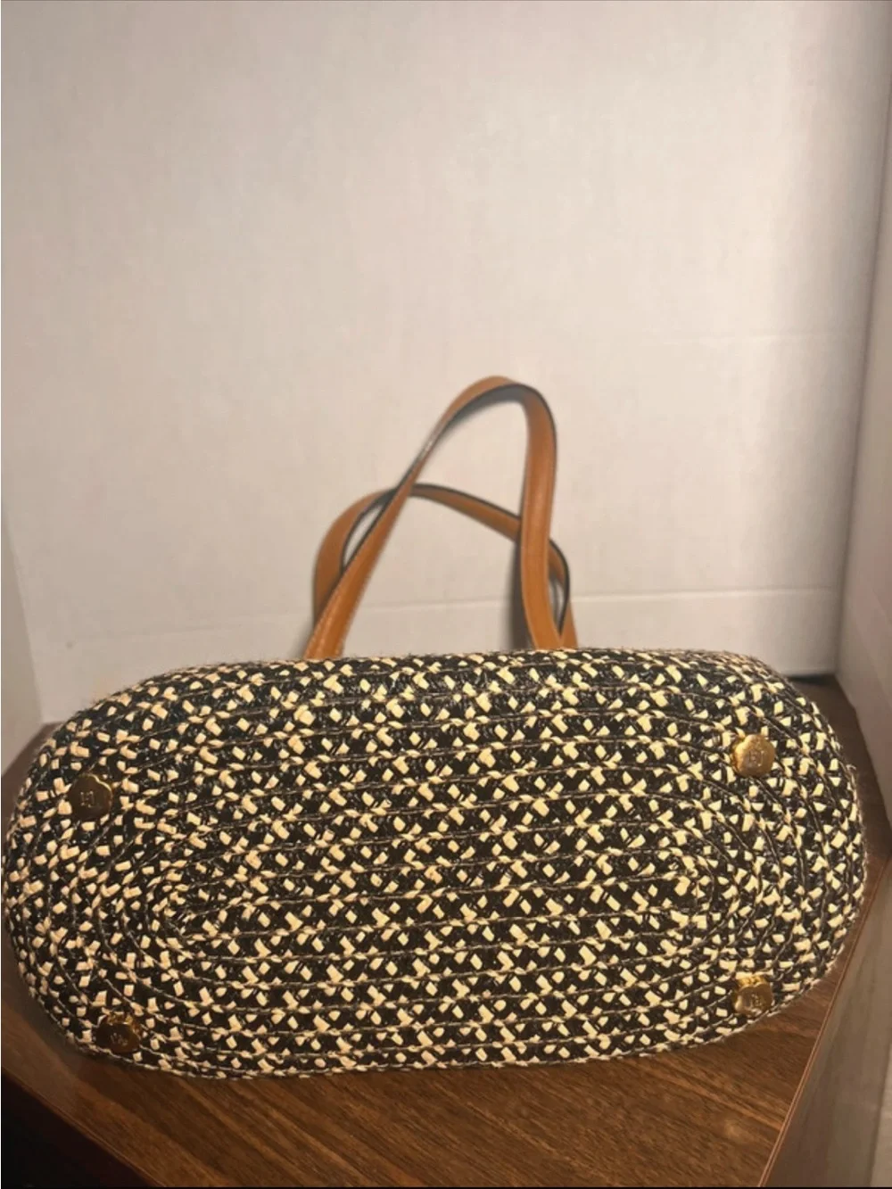 Eric Javits -New York Black & Tan Hand Bag with Tan Leather Trim